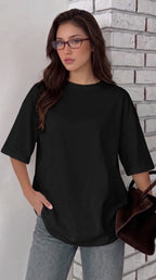 Kadın Siyah Black Jack Oversize Fit Bol Geniş Kalıp Salaş Kesim T-shirt