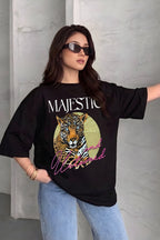 Kadın Siyah Majestic Oversize Fit Bol Geniş Kalıp Salaş Kesim T-shirt