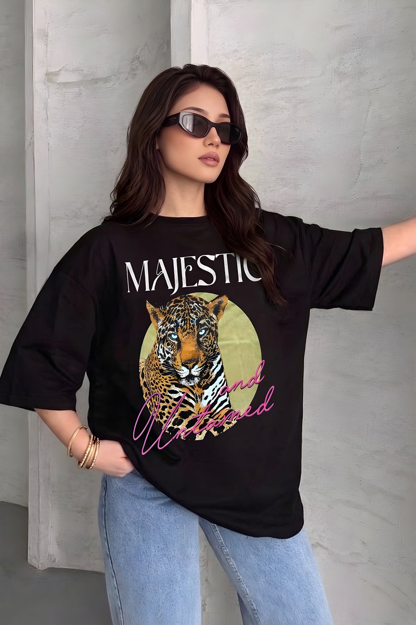 Kadın Siyah Majestic Oversize Fit Bol Geniş Kalıp Salaş Kesim T-shirt
