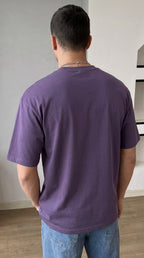 Erkek Mor Geyik Baskılı Oversize Fit Bol Geniş Kalıp Salaş Kesim T-shirt