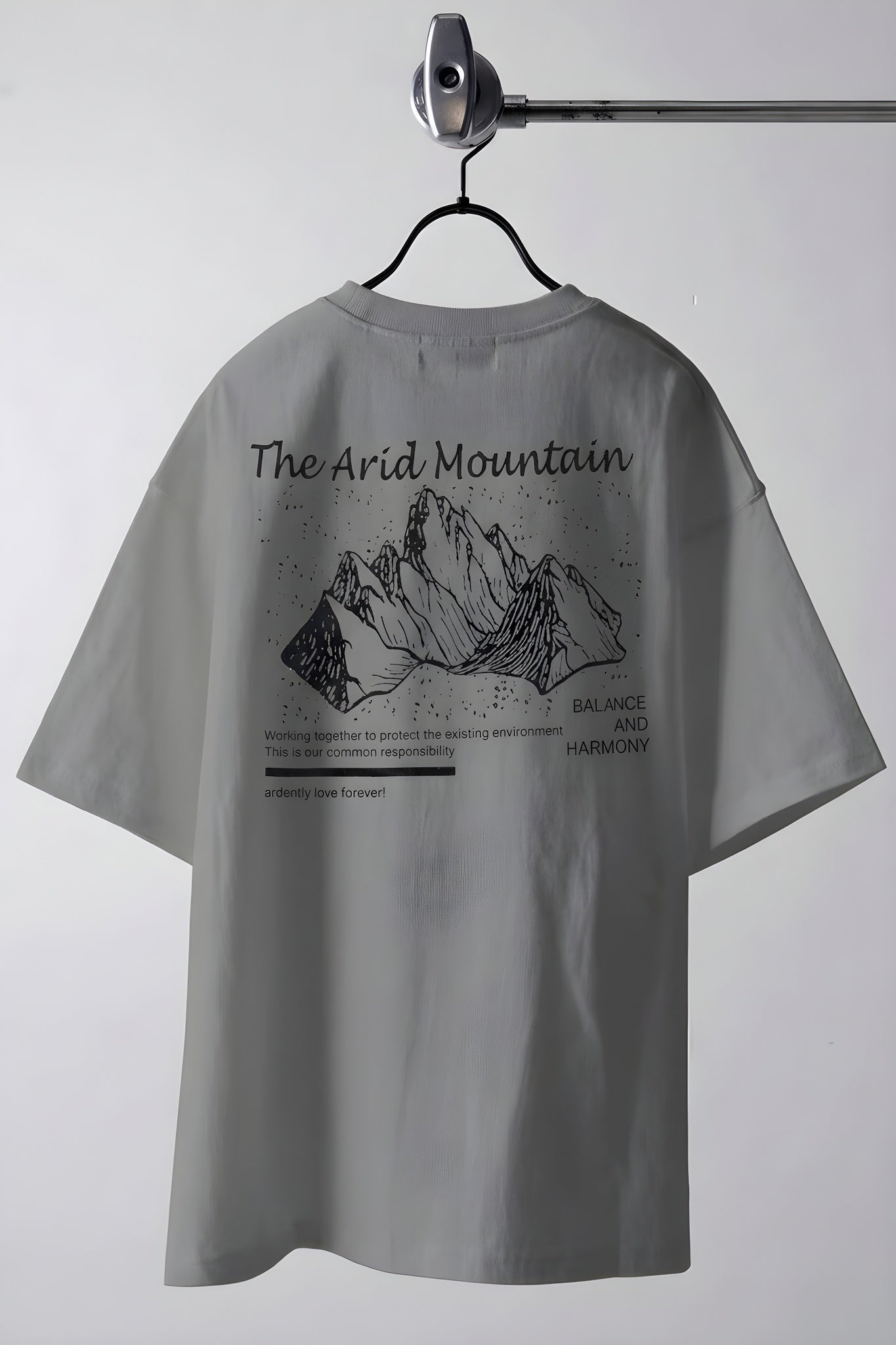 Erkek Arid Mountain Oversize Gri Salas T-Shirt