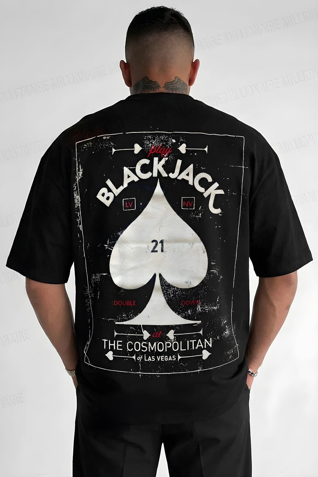 Erkek Siyah Black Jack Oversize Fit Bol Geniş Kalıp Salaş Kesim T-shirt