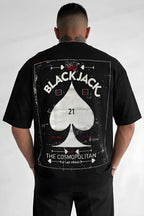 Erkek Siyah Black Jack Oversize Fit Bol Geniş Kalıp Salaş Kesim T-shirt