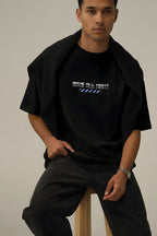 Erkek Siyah Rave All Night Oversize Fit Bol Geniş Kalıp Salaş Kesim T-shirt