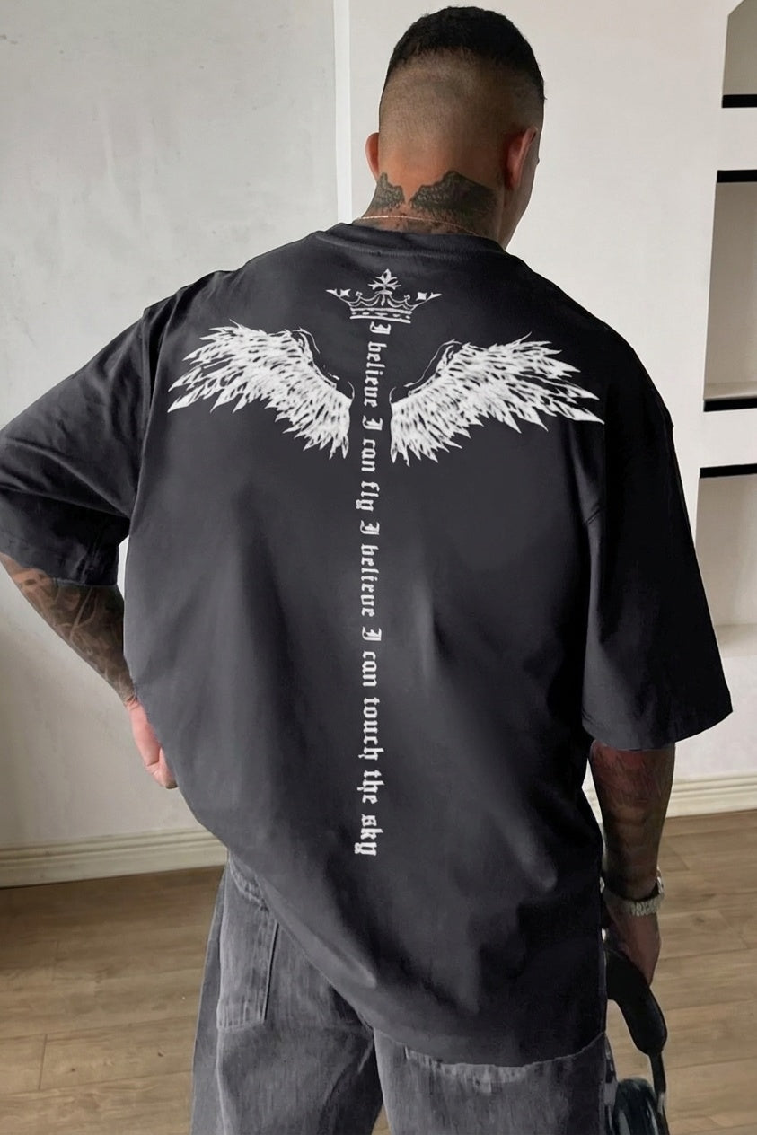 Erkek Füme I Can Fly Oversize Fit Bol Geniş Kalıp Salaş Kesim T-shirt
