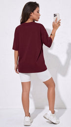 Kadın Bordo Geyik Oversize Salas Boyfriend T-shirt