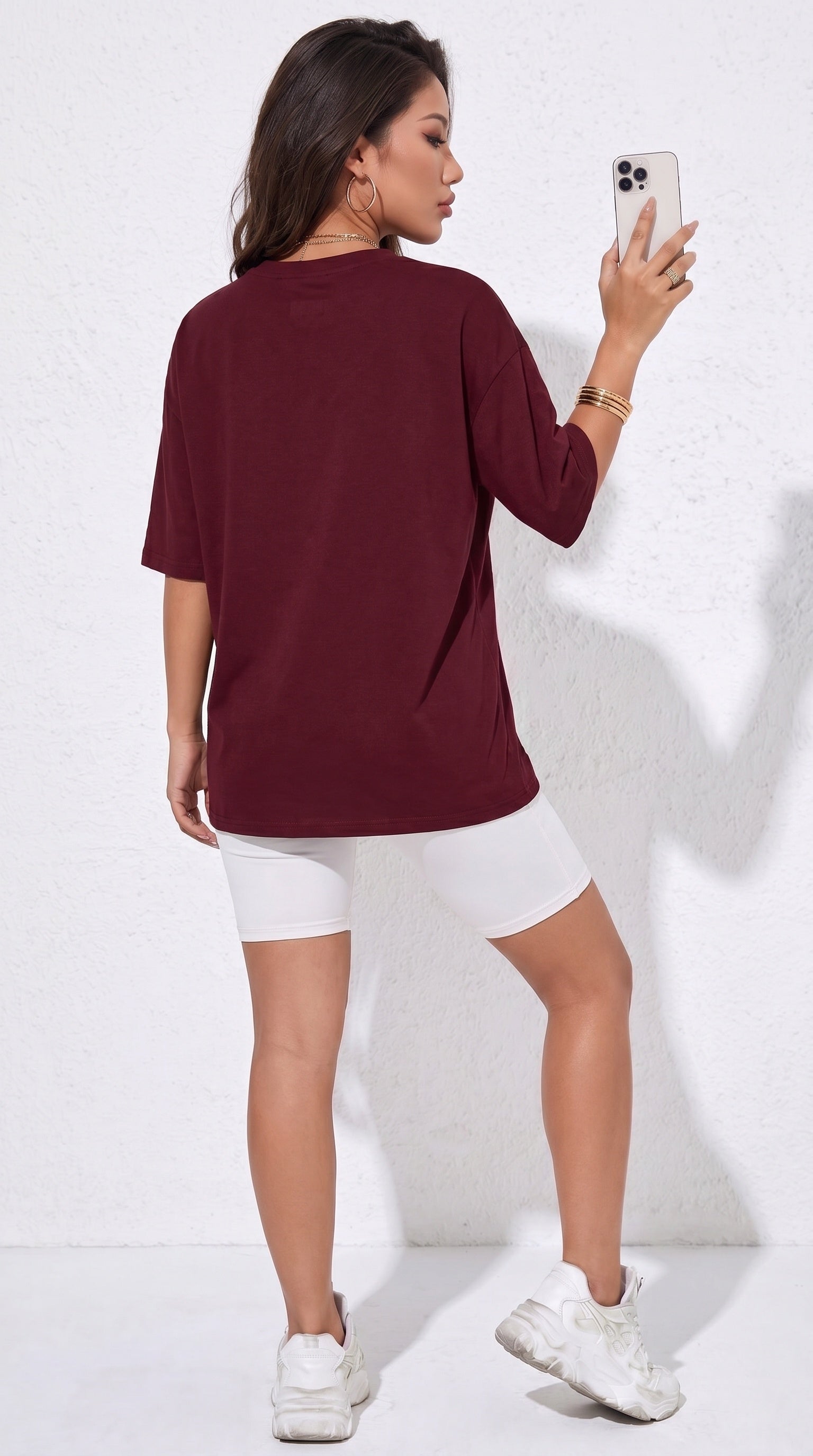 Kadın Bordo Geyik Oversize Salas Boyfriend T-shirt