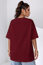 Kadın Bordo Basic Düz Baskısız Oversize Salas T-Shirt