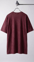 Erkek Bordo Regular Asit Yıkamalı Eskitme Efektli Boyalı T-Shirt