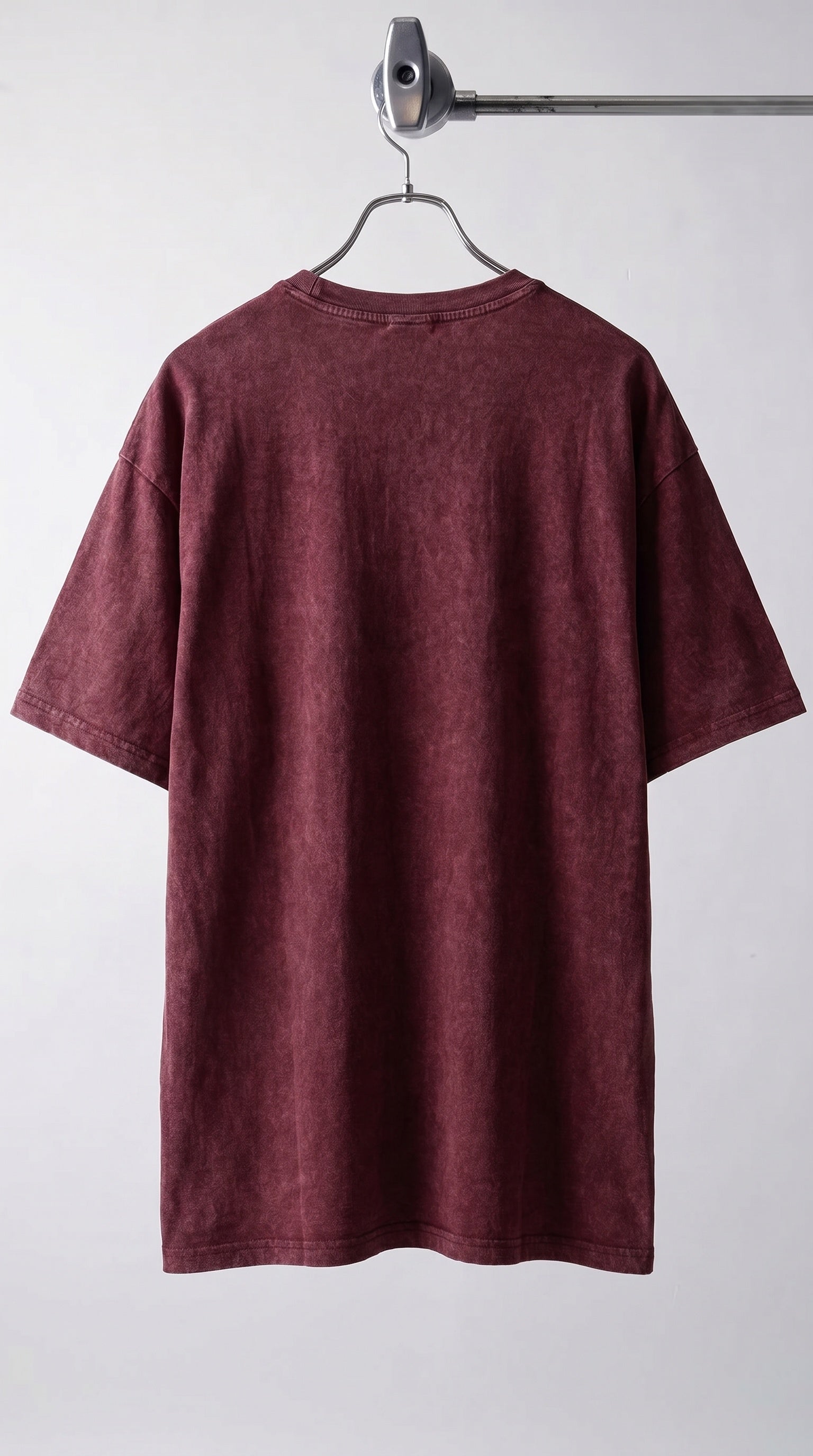 Erkek Bordo Regular Asit Yıkamalı Eskitme Efektli Boyalı T-Shirt