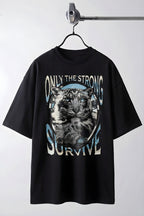 Erkek Siyah Survive Oversize Fit Bol Geniş Kalıp Salaş Kesim T-shirt