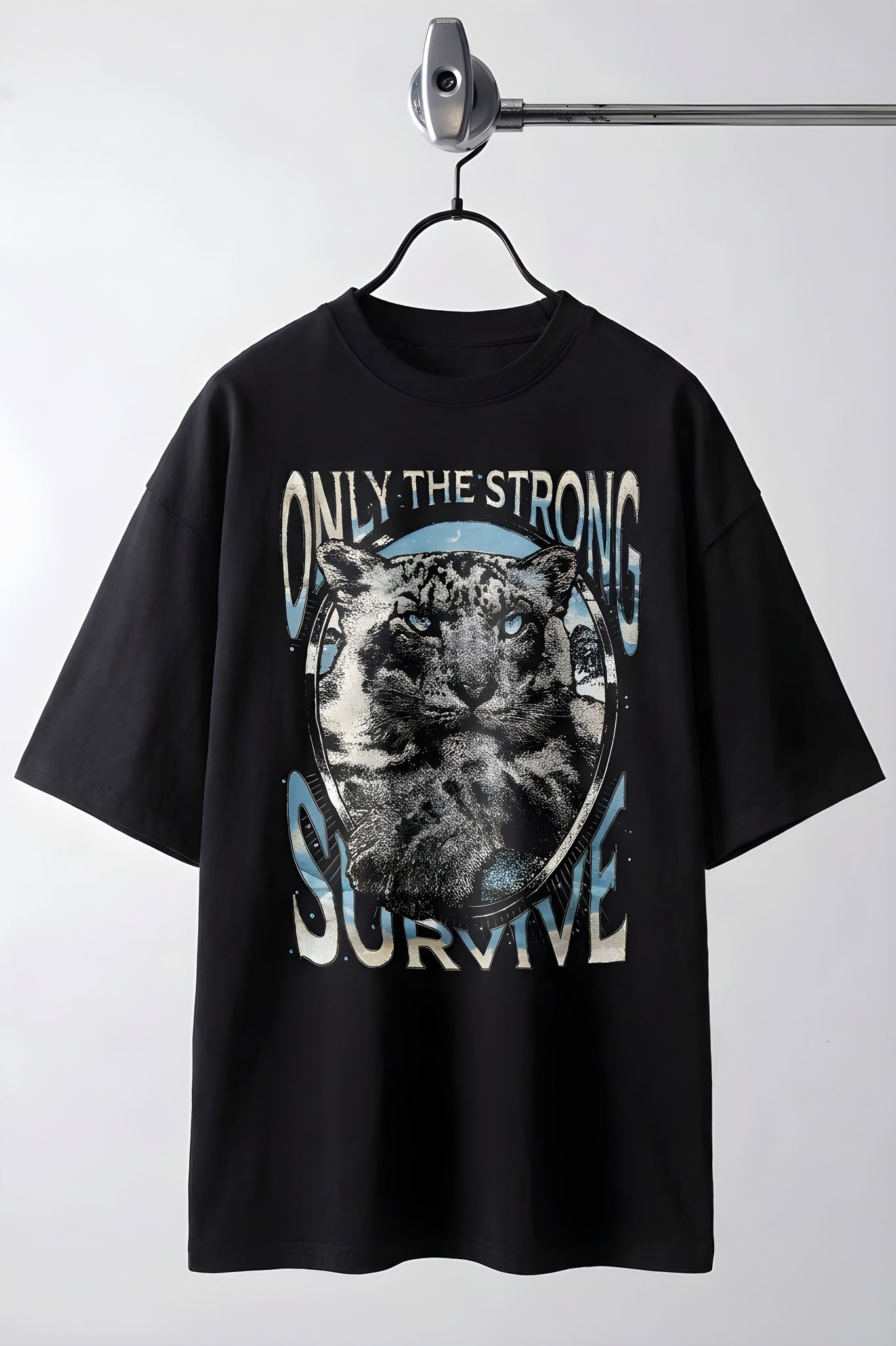 Erkek Siyah Survive Oversize Fit Bol Geniş Kalıp Salaş Kesim T-shirt