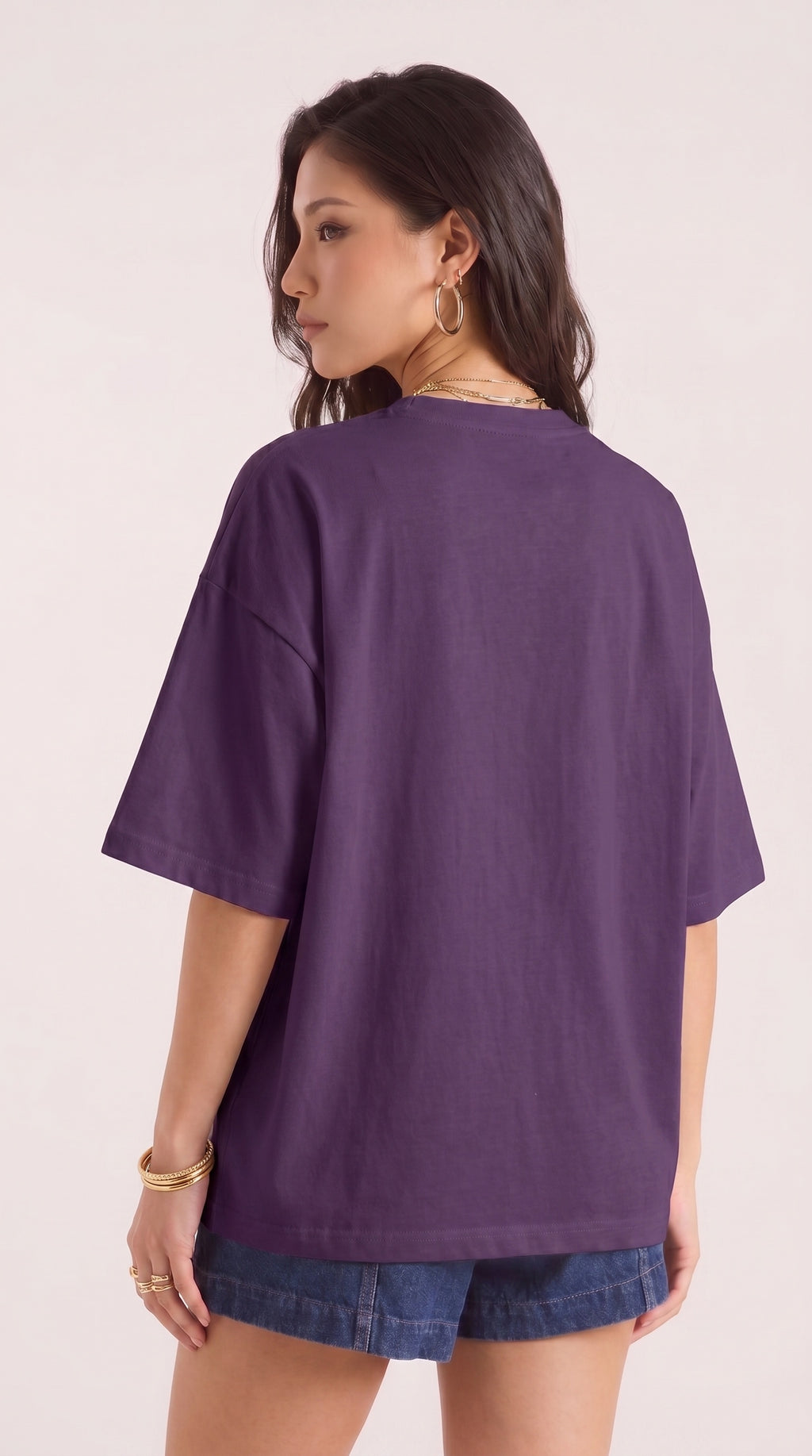 Kadın Mor Geyik Oversize Salas Boyfriend T-shirt