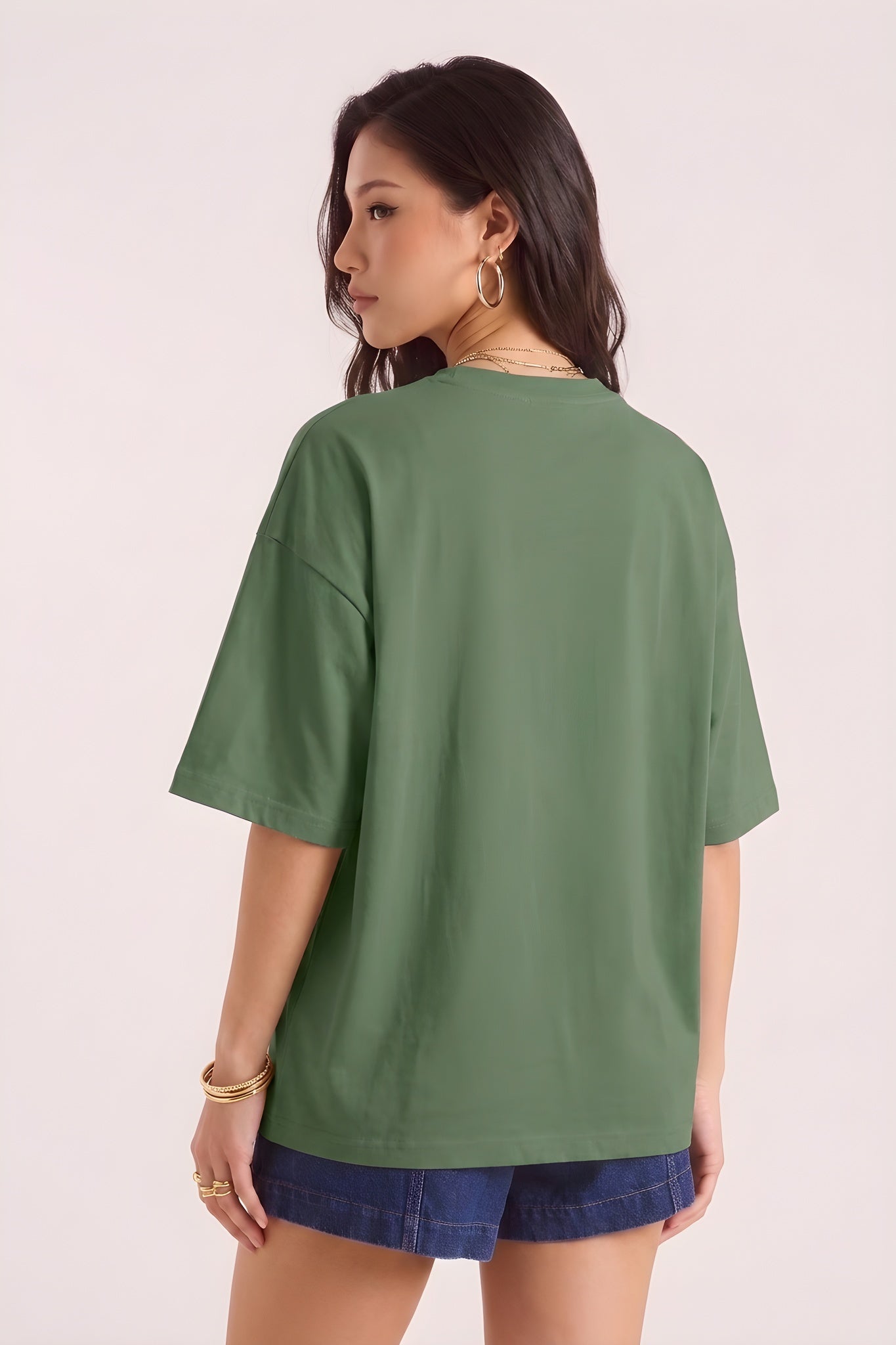 Kadın Açık Yeşil Basic Düz Baskısız Oversize Salas Boyfriend T-Shirt