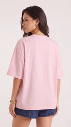 Kadın Pembe Greatful Oversize T-Shirt - K2189