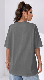 Kadın Gri Basic Düz Baskısız Oversize Salas T-shirt