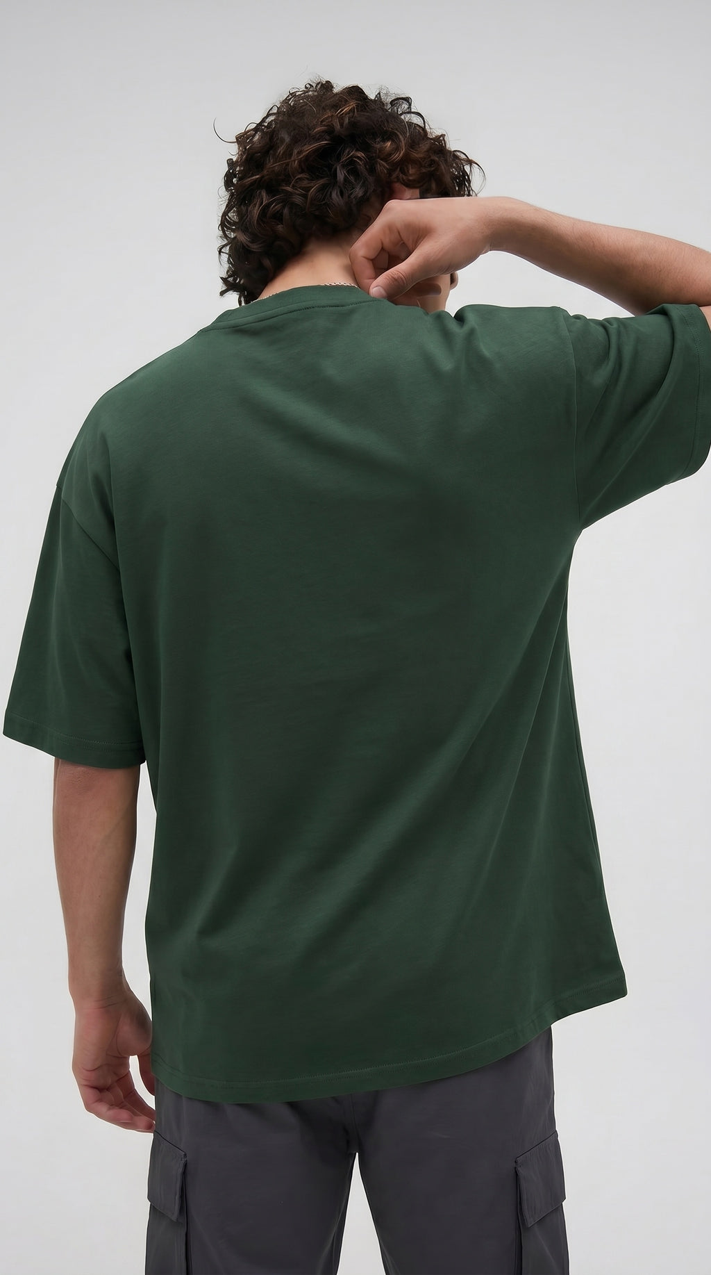 Erkek Petrol Yeşili Basic Düz Baskısız Oversize Salas Boyfriend T-Shirt