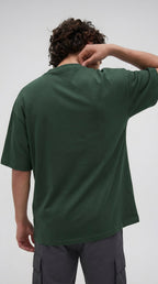 Erkek Petrol Yeşili Basic Düz Baskısız Oversize Salas Boyfriend T-Shirt