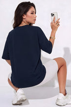 Kadın Lacivert Majestic Oversize Fit Bol Geniş Kalıp Salaş Kesim T-shirt