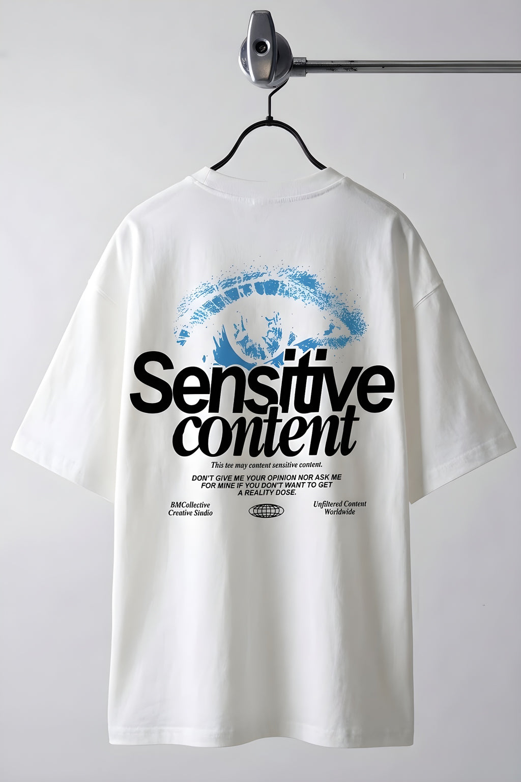 Erkek Ekru Beyaz Göz Baskılı Sensitive Oversize Fit Bol Geniş Kalıp Salaş Kesim T-shirt