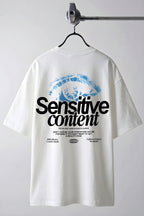 Erkek Ekru Beyaz Göz Baskılı Sensitive Oversize Fit Bol Geniş Kalıp Salaş Kesim T-shirt