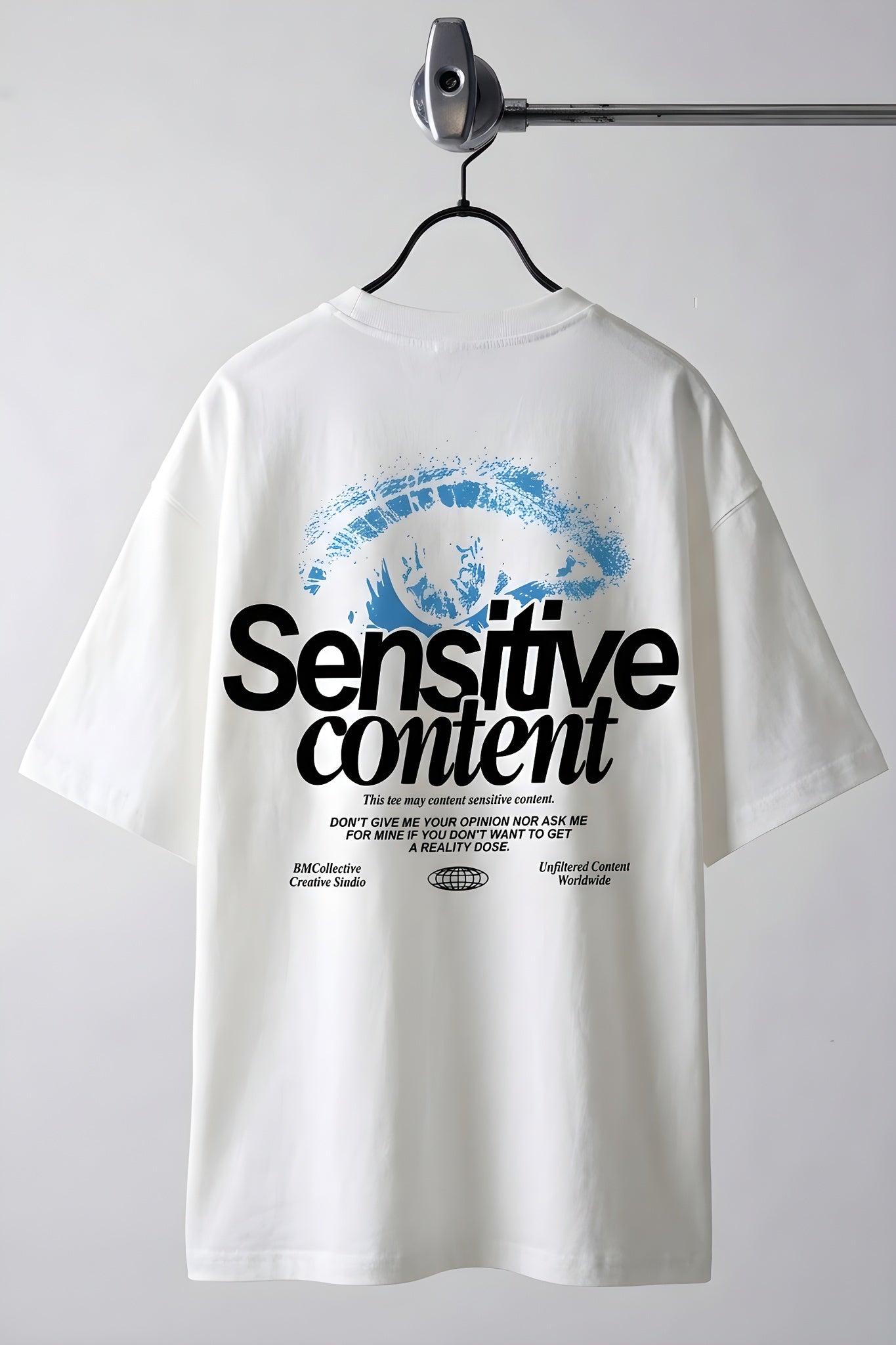 Erkek Ekru Beyaz Göz Baskılı Sensitive Oversize Fit Bol Geniş Kalıp Salaş Kesim T-shirt