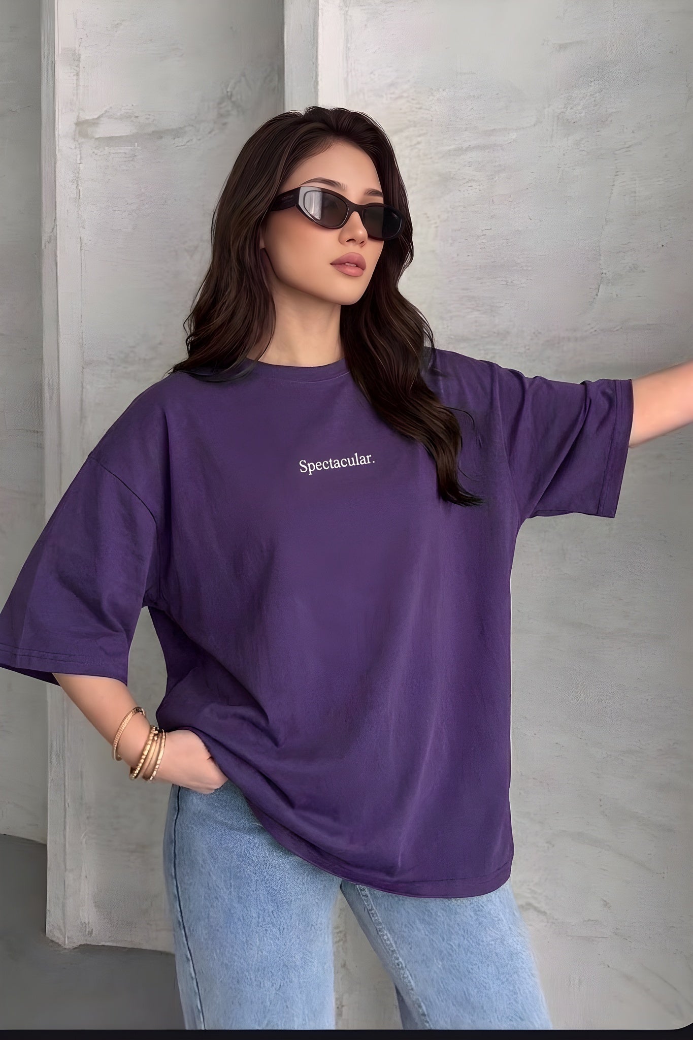 Kadın Spectacular Mor Oversize Salas T-Shirt