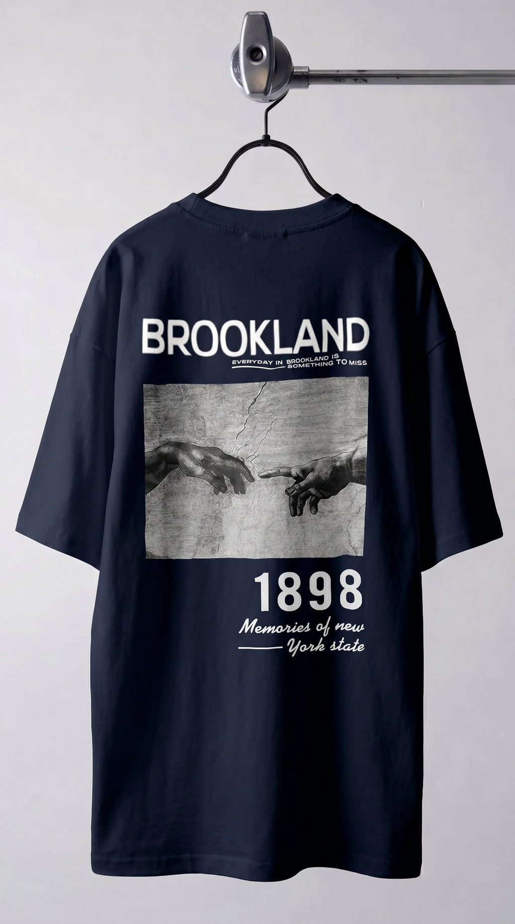 Erkek 1898 Baskılı Lacivert Oversize Salas T-shirt