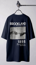 Erkek 1898 Baskılı Lacivert Oversize Salas T-shirt