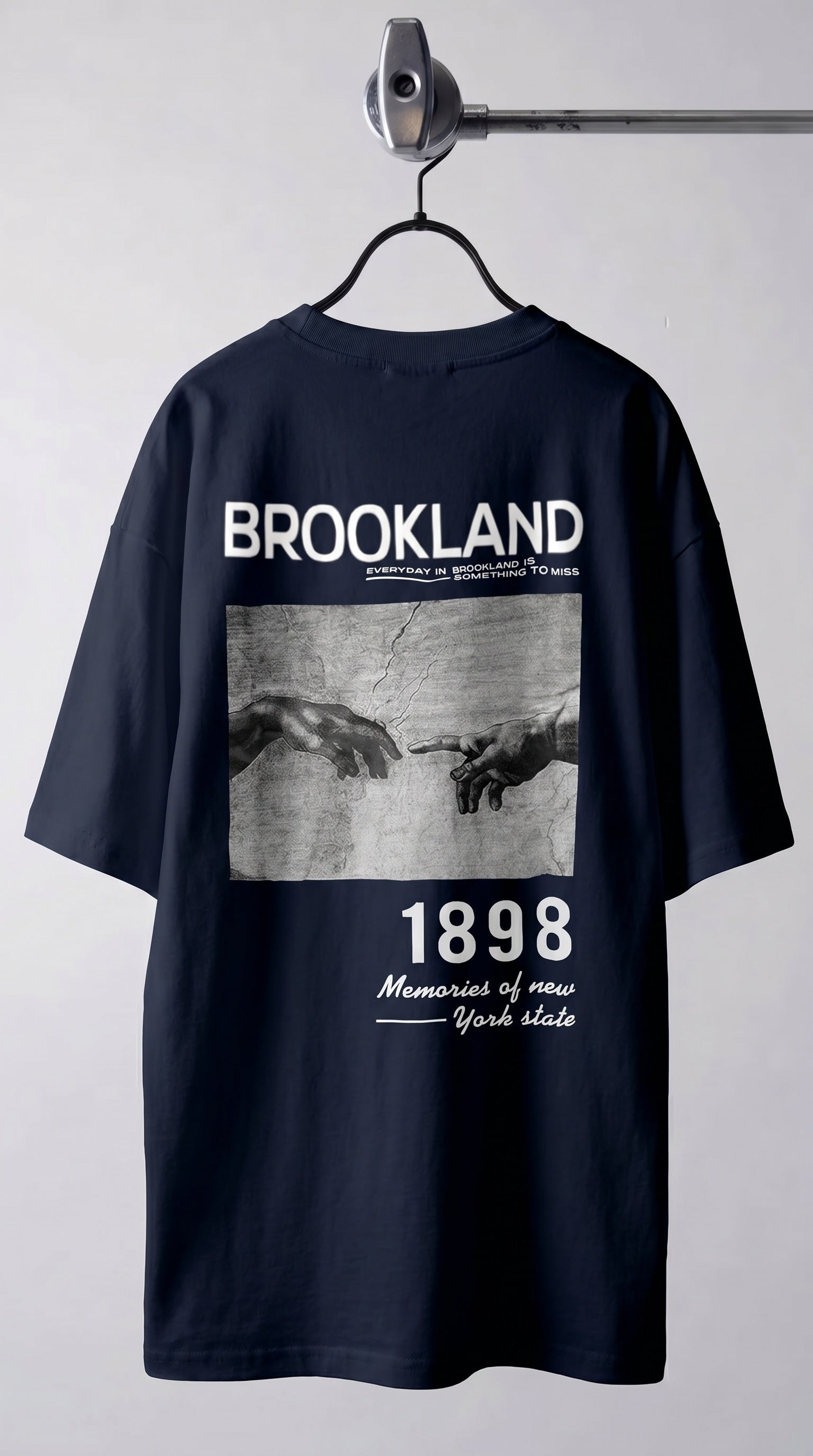 Erkek 1898 Baskılı Lacivert Oversize Salas T-shirt