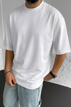 Erkek Beyaz Black Jack Oversize Fit Bol Geniş Kalıp Salaş Kesim T-shirt