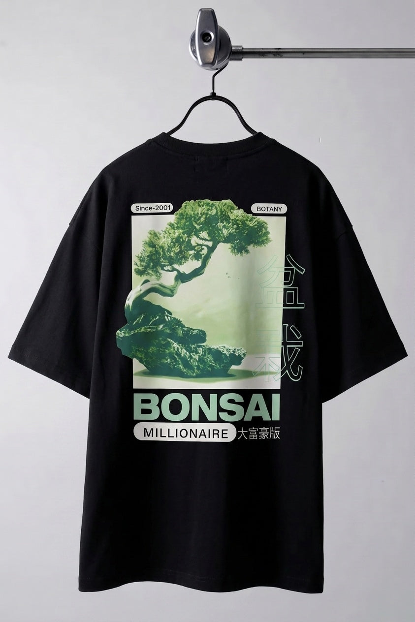 Erkek Siyah Bonsai Oversize Fit Bol Geniş Kalıp Salaş Kesim T-shirt