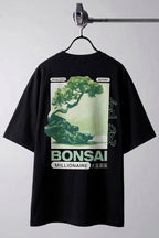 Erkek Siyah Bonsai Oversize Fit Bol Geniş Kalıp Salaş Kesim T-shirt