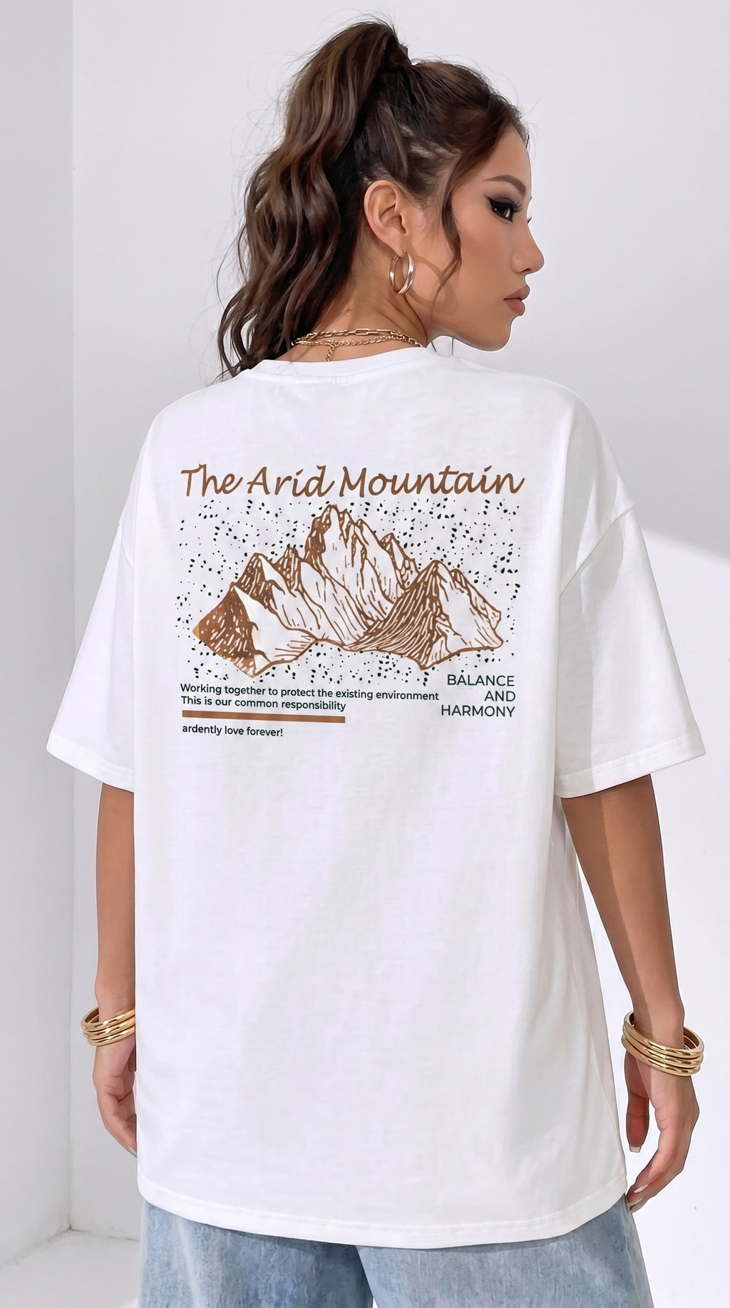 Arid Mountain Beyaz Oversize Salas Boyfriend Kadın T-Shirt