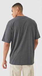 Erkek Antrasit Gri Melanj Geyik Baskılı Oversize Fit Bol Geniş Kalıp Salaş Kesim T-shirt