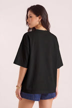Kadın Free Life Siyah Bisiklet Yaka Oversize Salas T-Shirt