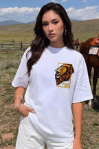 Kadın Aslan Baskılı Beyaz Bisiklet Yaka Oversize Salaş T-Shirt