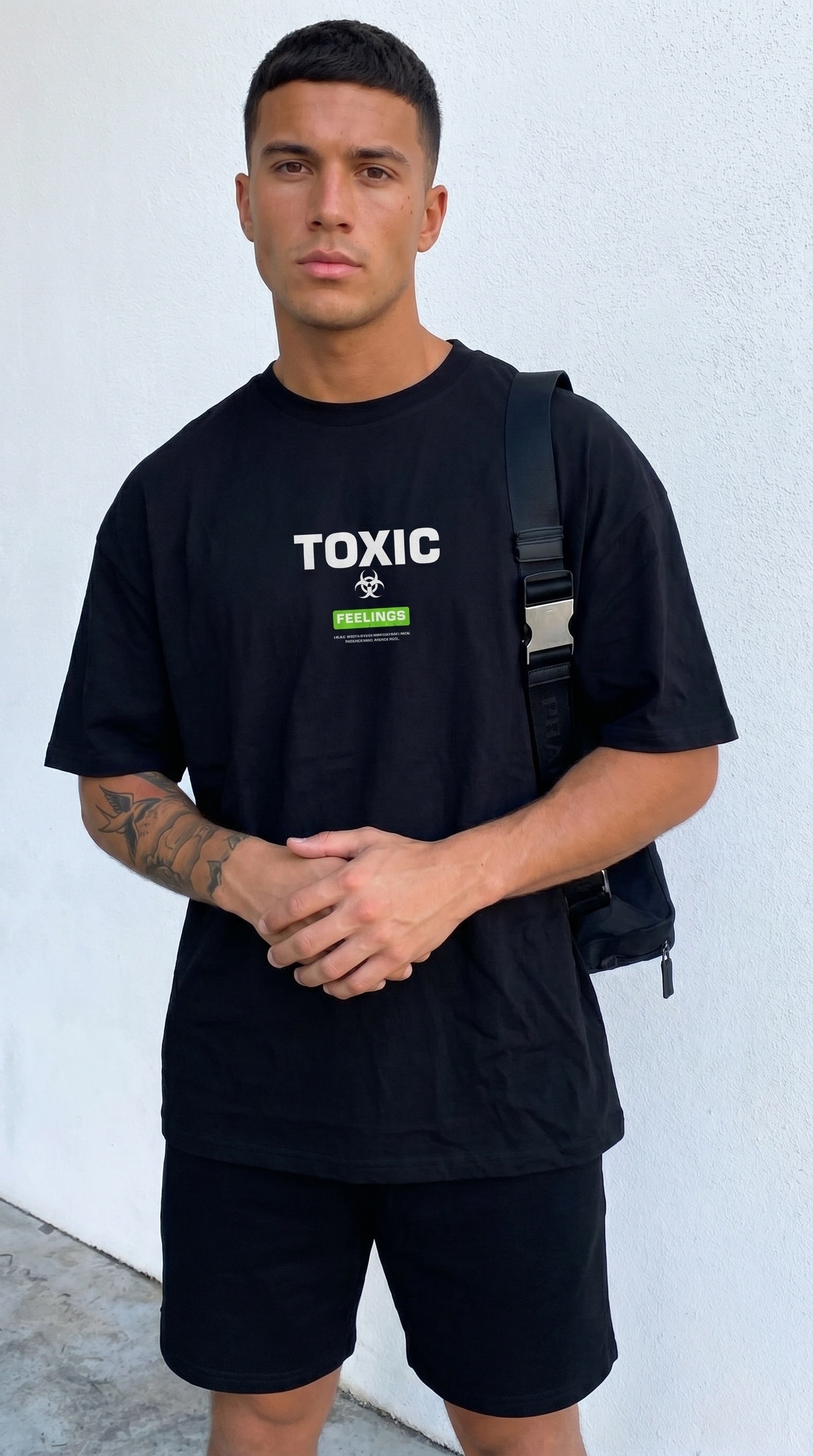 Erkek Siyah Toxic Oversize Fit Bol Geniş Kalıp Salaş Kesim T-shirt