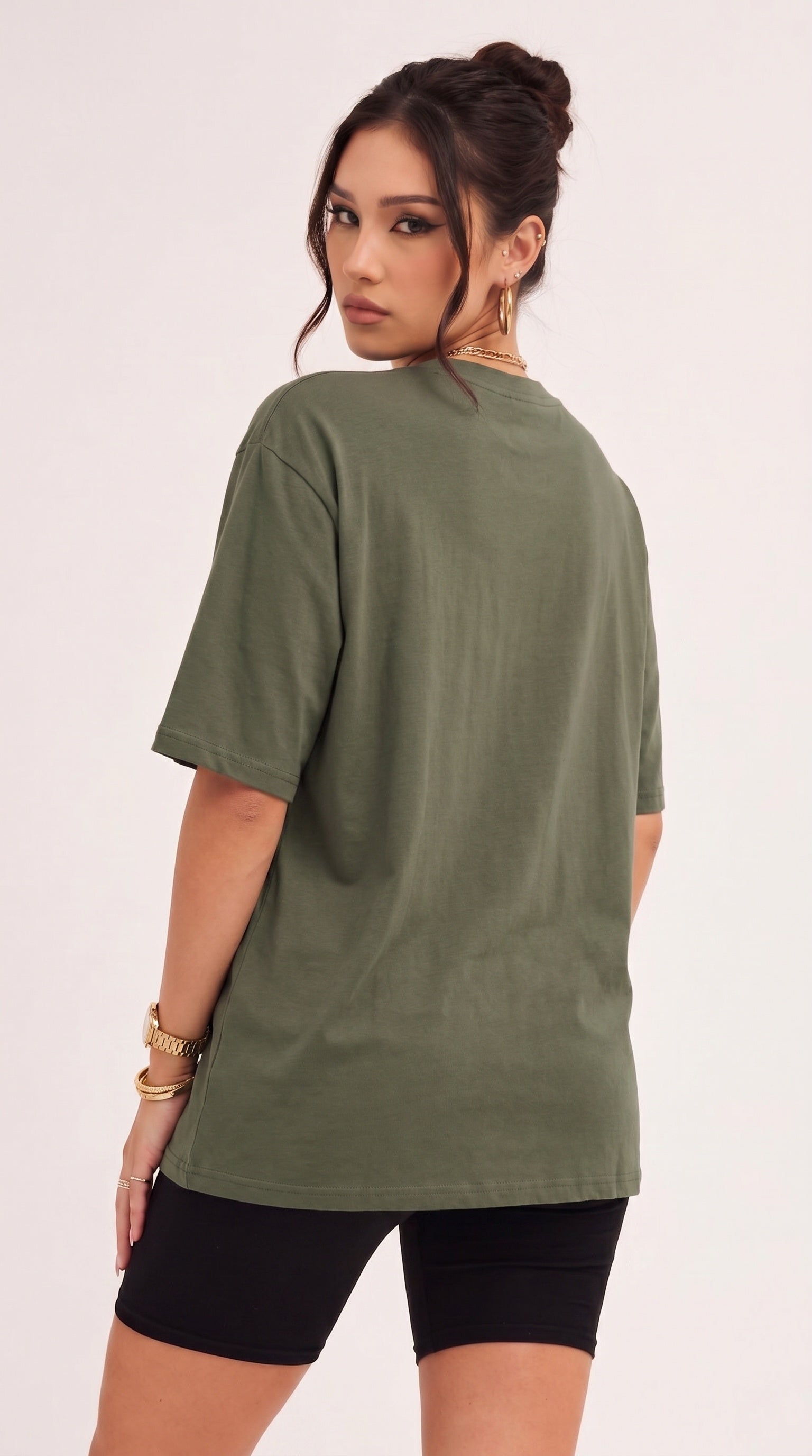 Kadın Haki Yeşil Geyik Oversize Salas Boyfriend T-shirt
