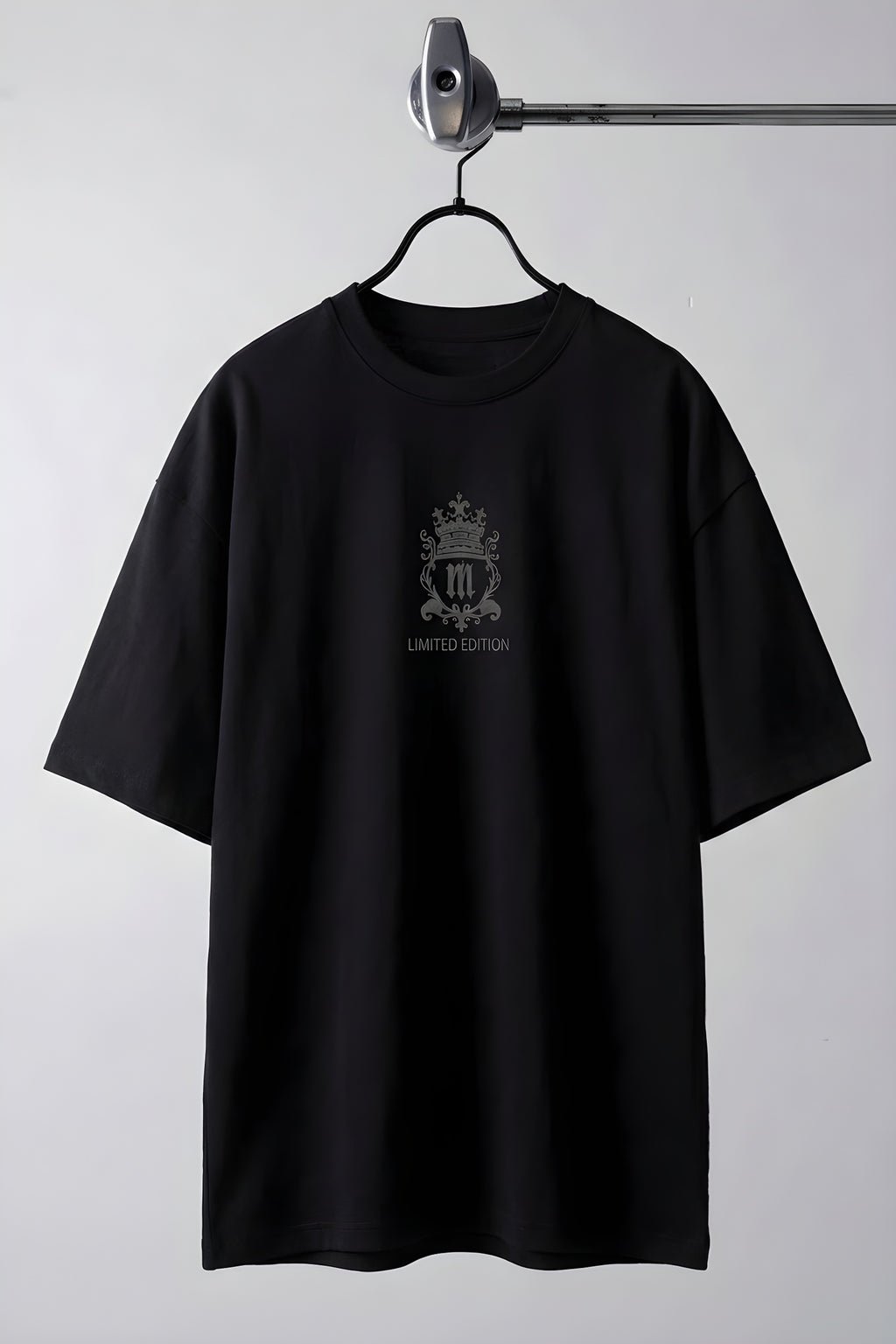 Erkek Siyah Royal Essence Oversize Fit Bol Geniş Kalıp Salaş Kesim T-shirt