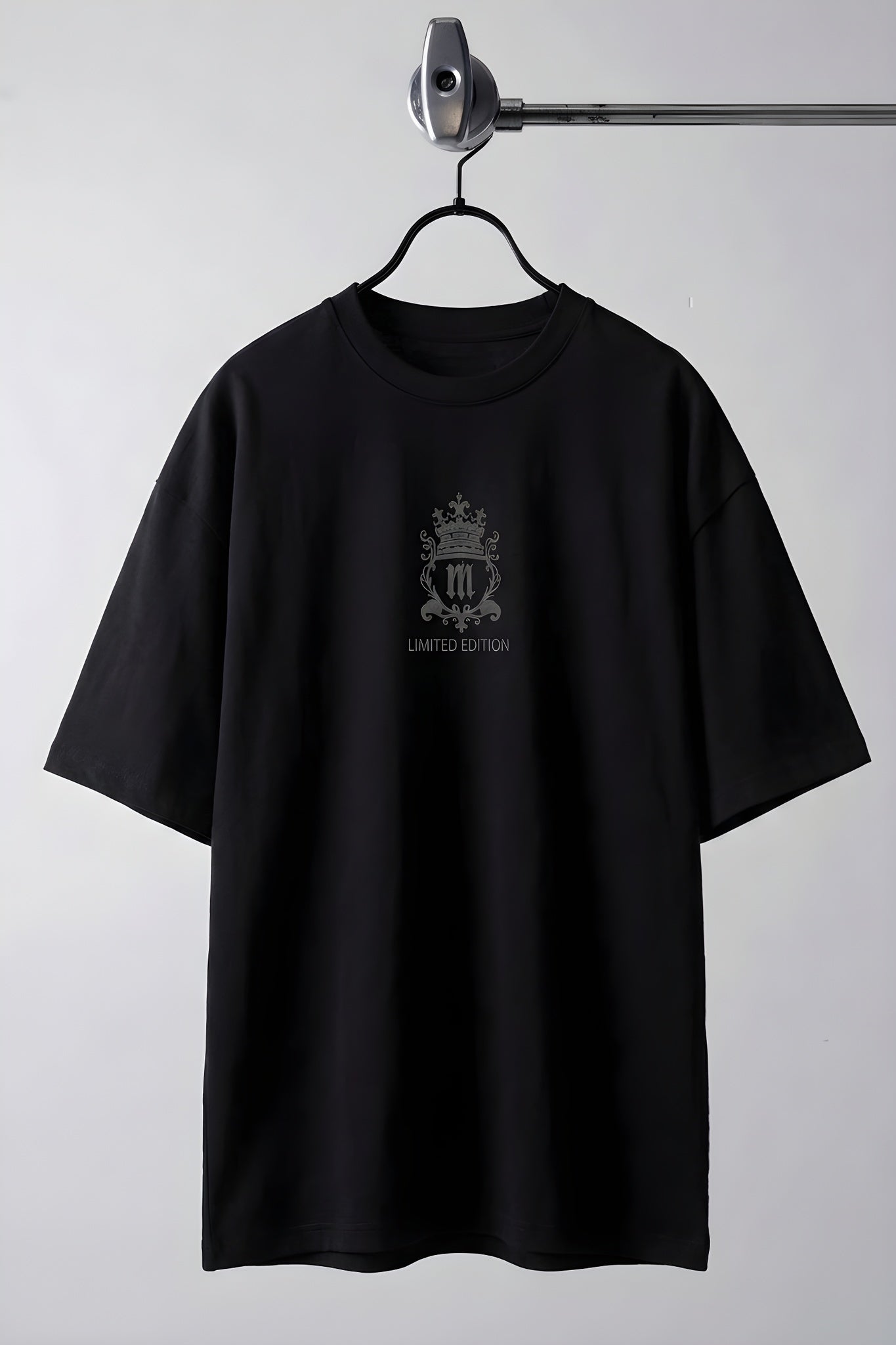 Erkek Siyah Royal Essence Oversize Fit Bol Geniş Kalıp Salaş Kesim T-shirt