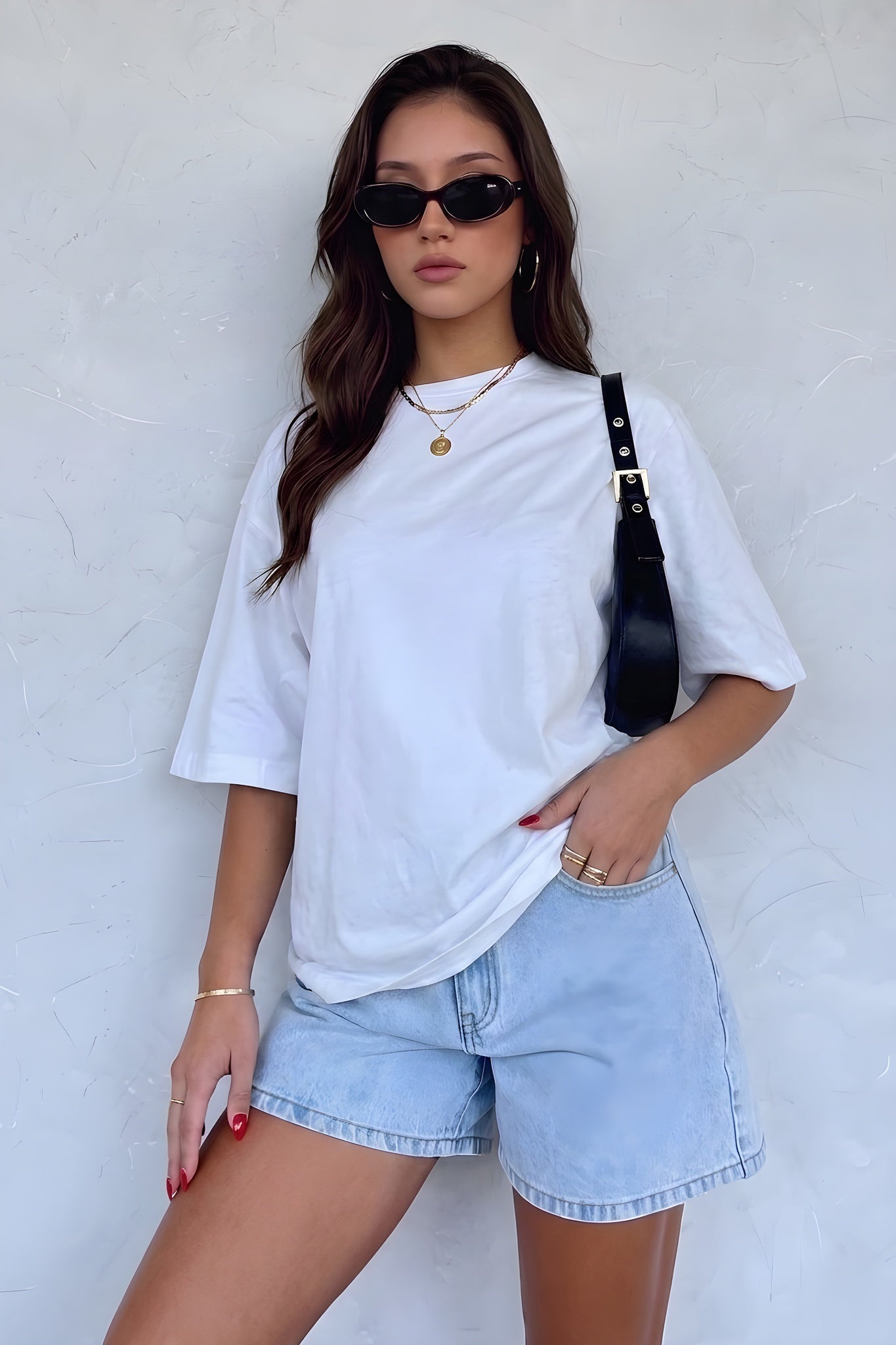 Beyaz Basic Düz Baskısız Oversize Salas Boyfriend Kadın T-Shirt