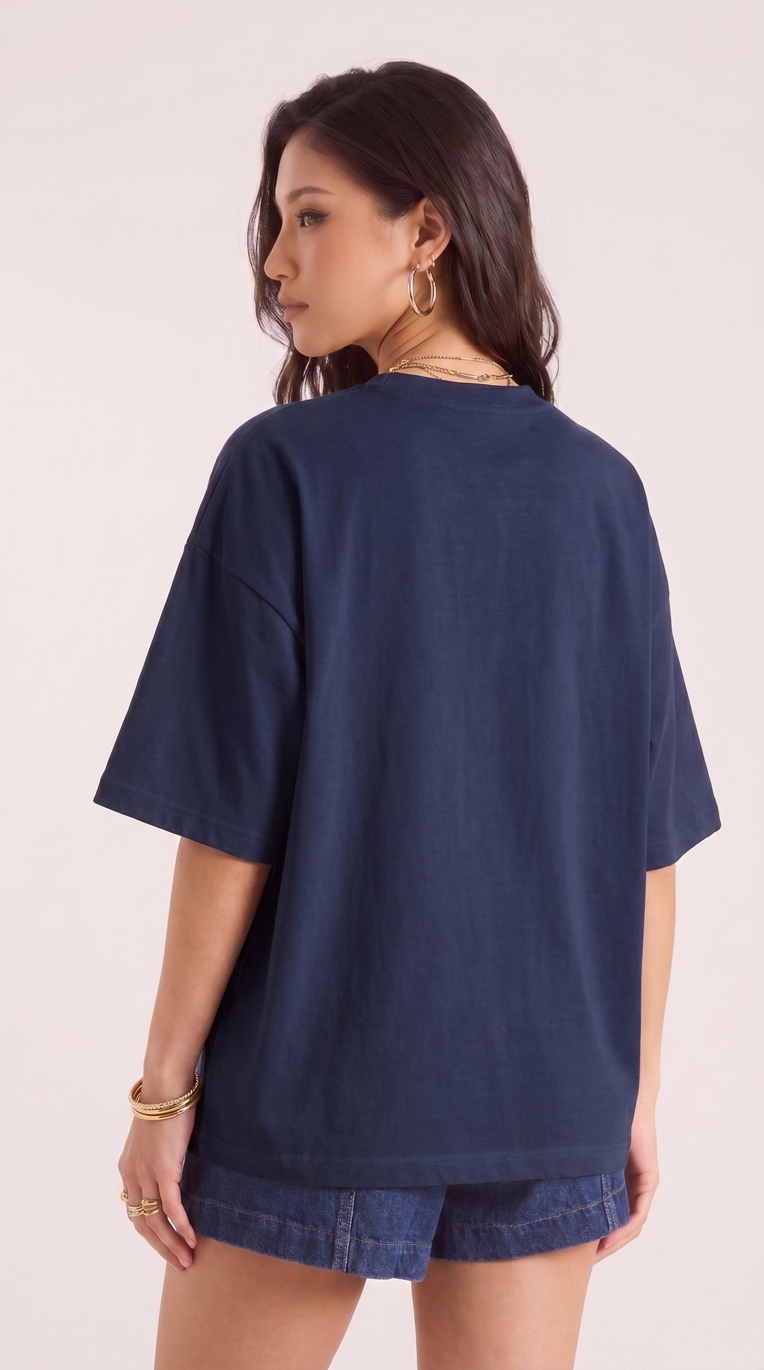Kadın Lacivert Geyik Oversize Salas Boyfriend T-shirt