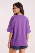Kadın Mor Oversize Celestial Sun Moon Baskılı T-Shirt - K2113