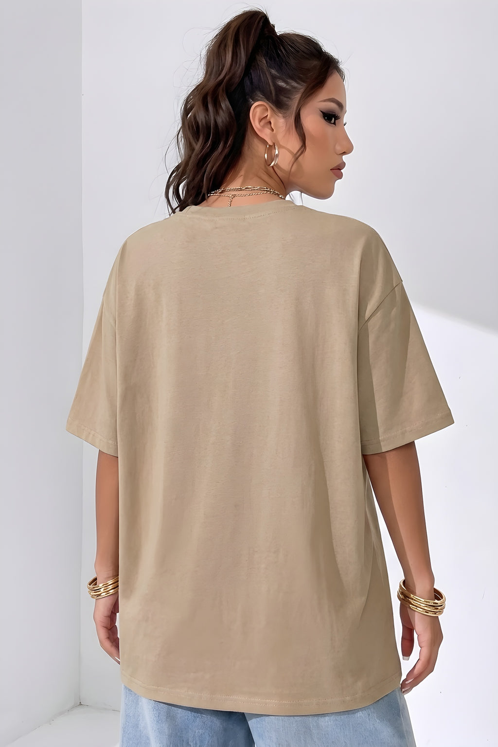 But First Coffee Camel Oversize Salas Boyfriend Kadın T-Shirt