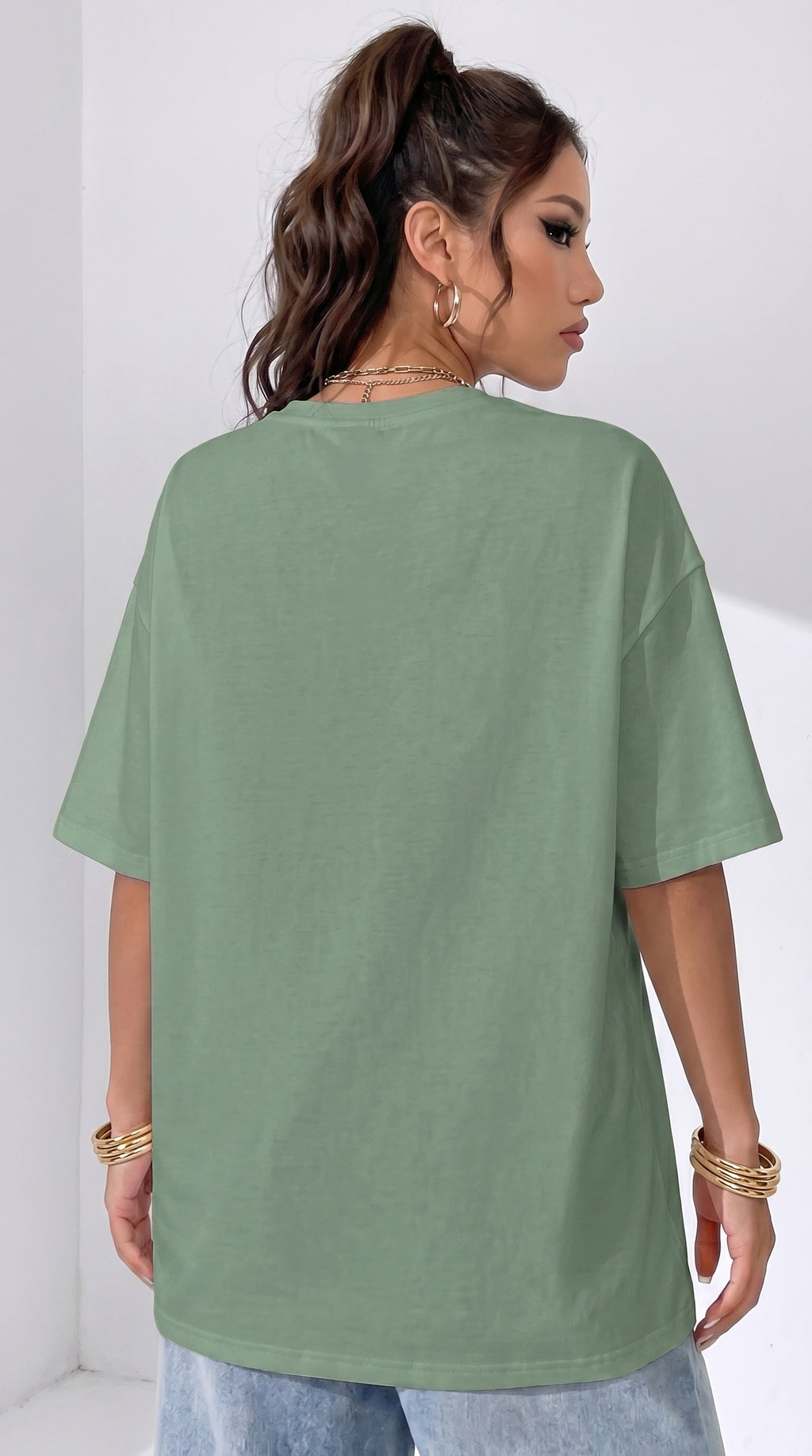 Kadın Açık Yeşil Geyik Oversize Salas Boyfriend T-shirt