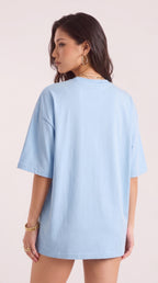 Kadın Açık Mavi Basic Düz Baskısız Oversize Salas T-shirt