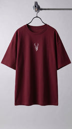 Kadın Bordo Geyik Oversize Salas Boyfriend T-shirt