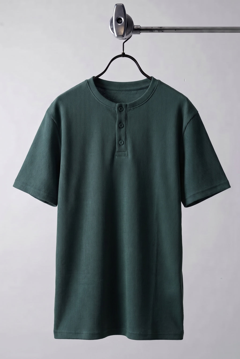 Erkek Haki Henley Yaka Tişört Üç Düğmeli Patlı Fitilli Regular T-shirt