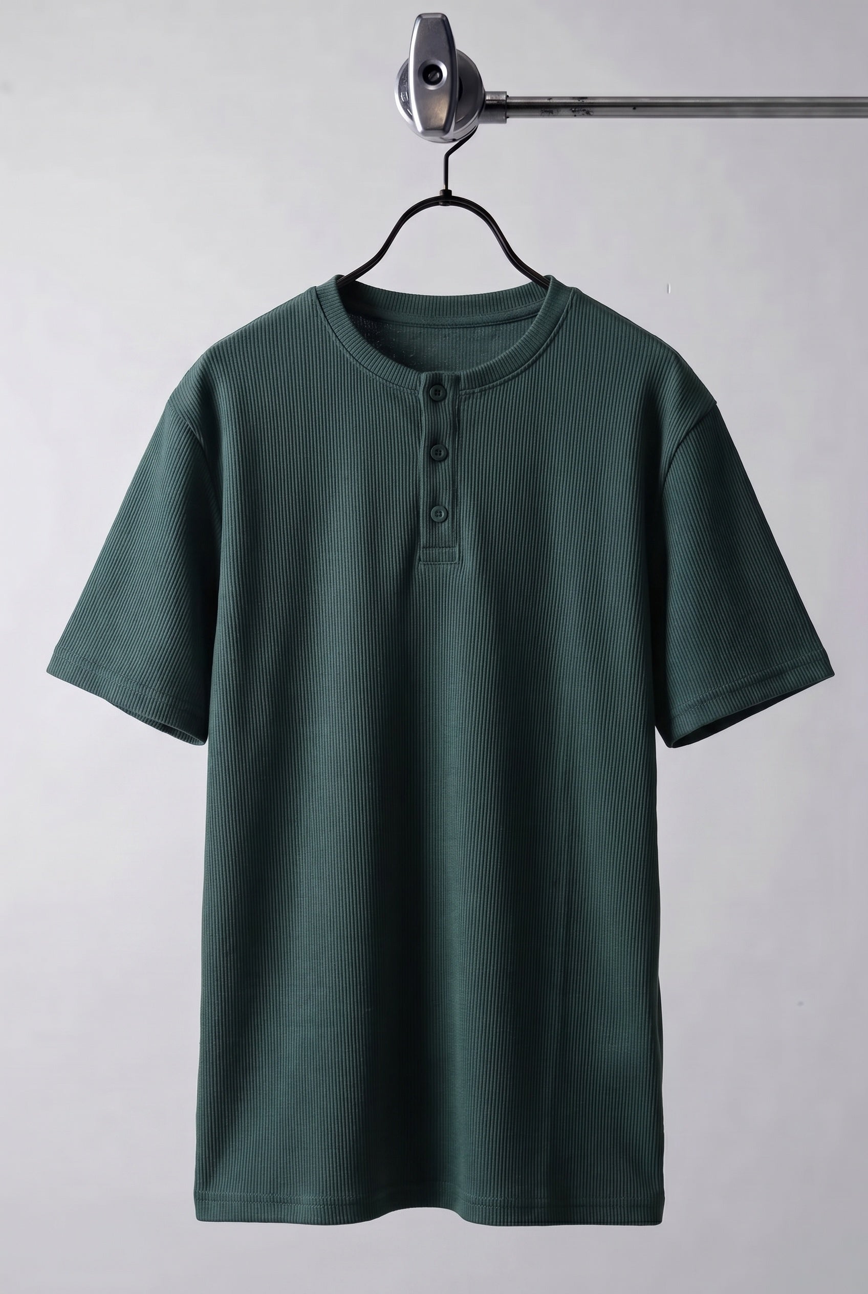 Erkek Haki Henley Yaka Tişört Üç Düğmeli Patlı Fitilli Regular T-shirt